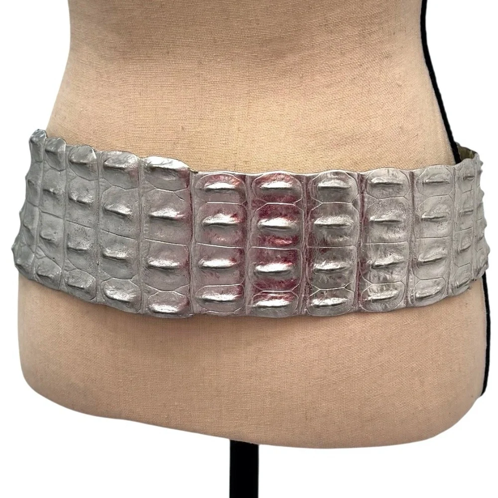 ROBERTO CAVALLI SILVER CROCODILE WIDE BELT